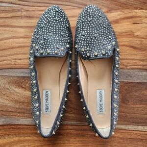 Cool Studded Steve Madden Loafers Ladies Size 8, Black Sparkly Dressy